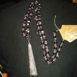 Purple stone beaded w/ silver tassel